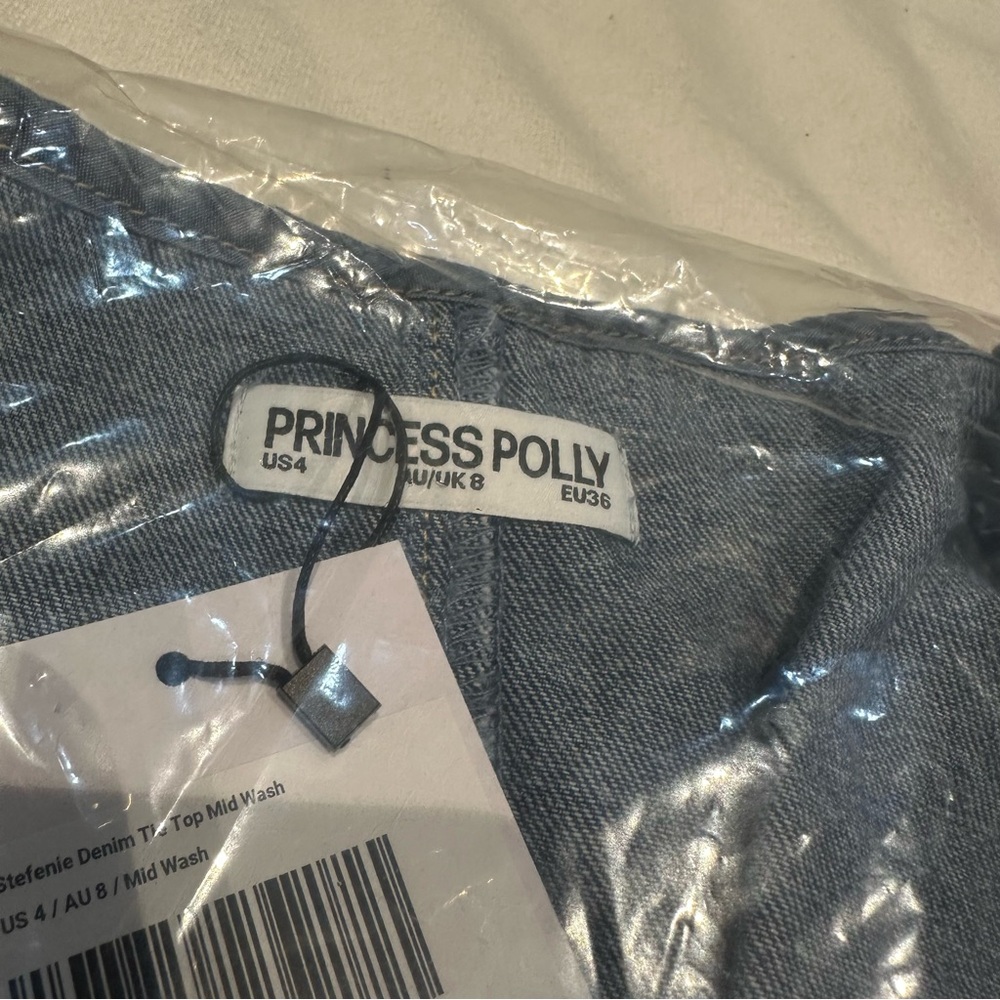 Princess Polly Stefenie Denim Tie Tank Top Mid Wash US 4 New with Tag - Picture 7 of 16
